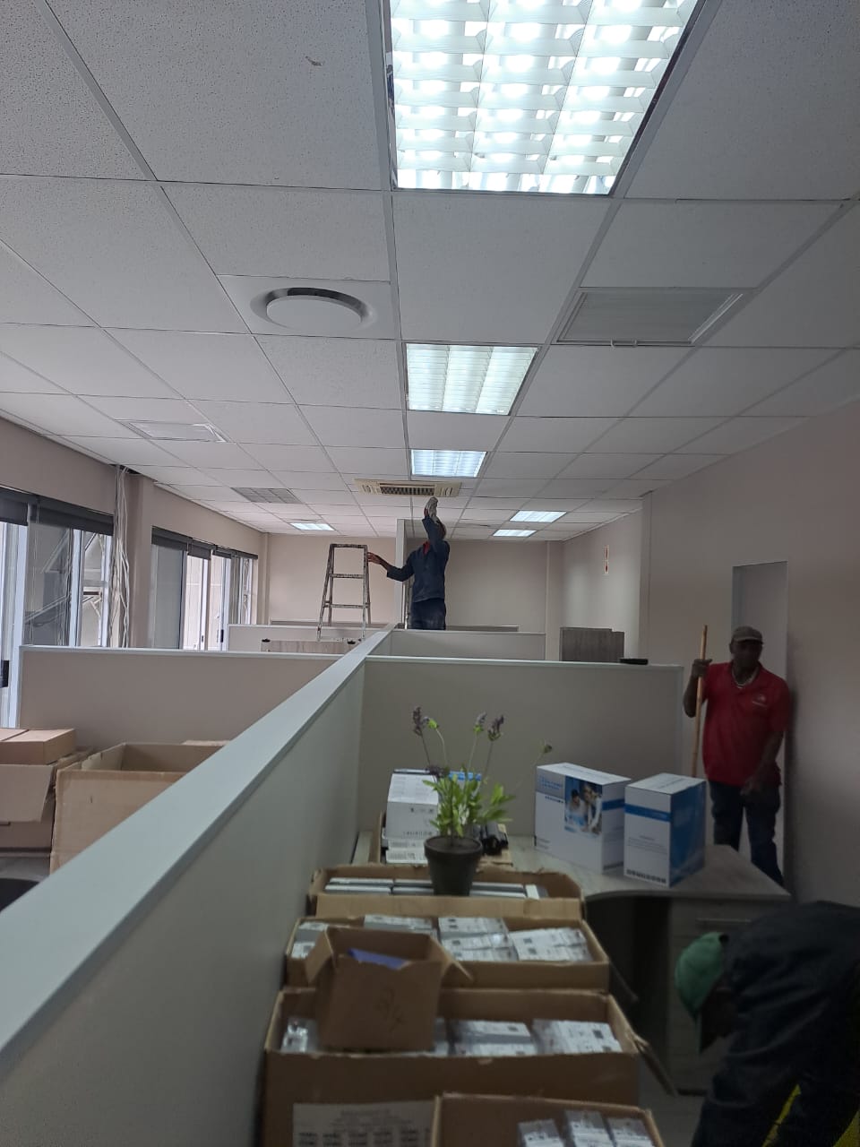 Commercial air conditioning installation project in progress at office building